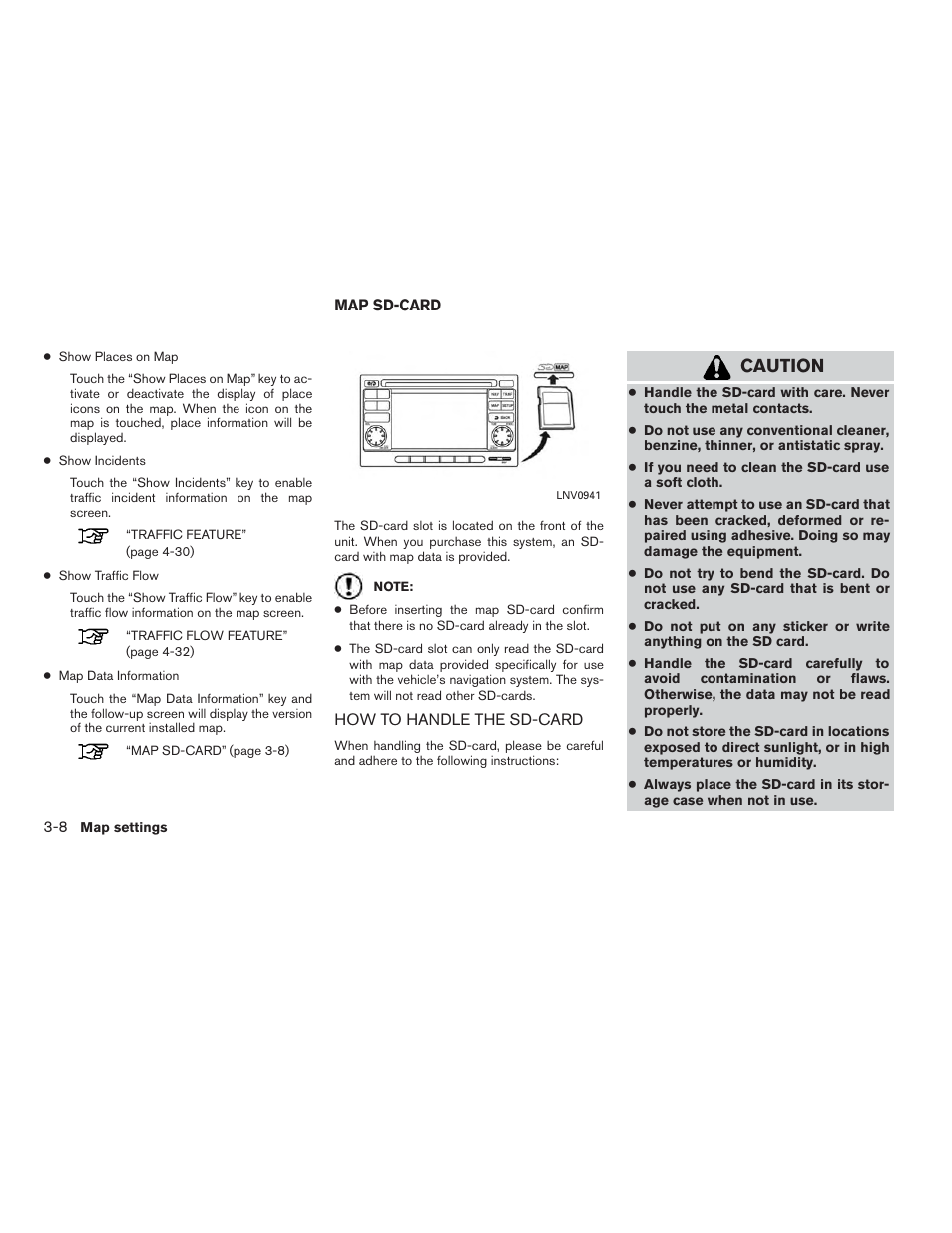 Map sd-card -8, How to handle the sd-card -8, Caution | NISSAN 2014 JUKE - Navigation System Owner's Manual User Manual | Page 24 / 82