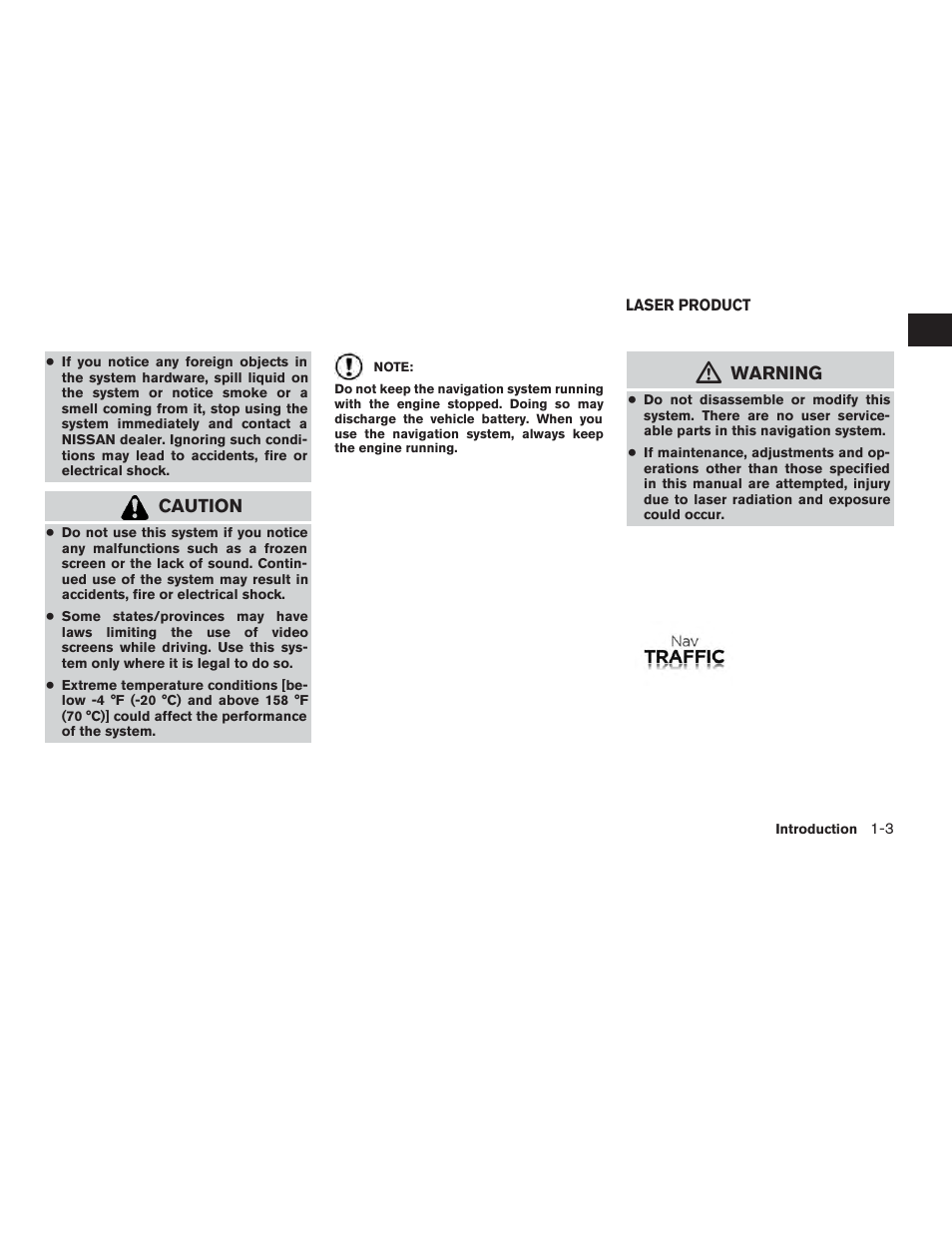 Laser product -3, Caution, Warning | NISSAN 2014 JUKE - Navigation System Owner's Manual User Manual | Page 7 / 82