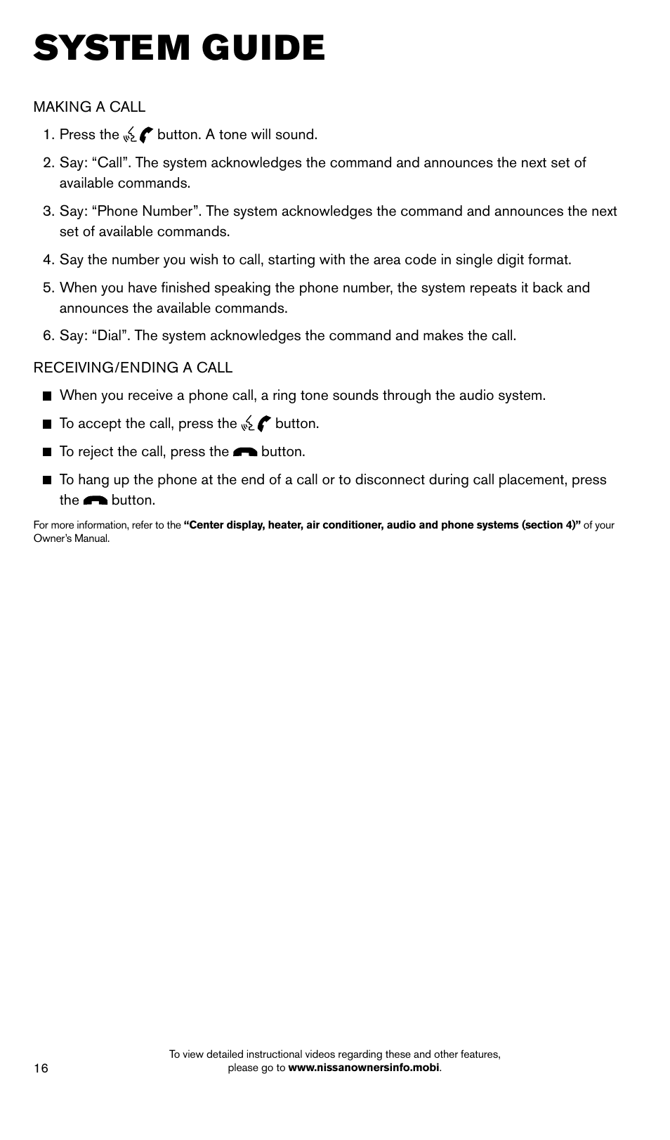 System guide | NISSAN 2014 Cube - Quick Reference Guide User Manual | Page 18 / 20