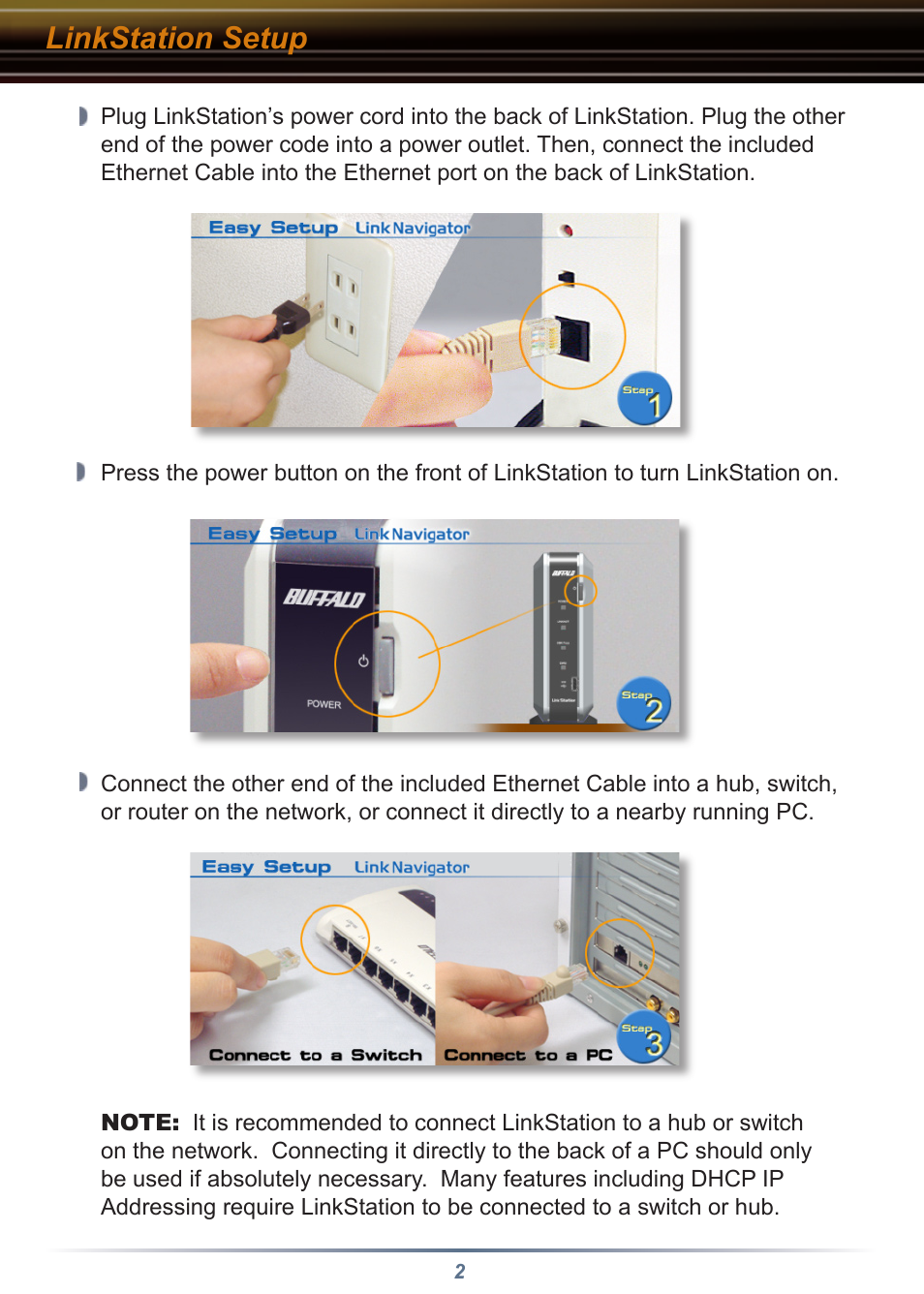 Linkstation setup | Buffalo Technology HD-HGLAN Series User Manual | Page 2 / 12