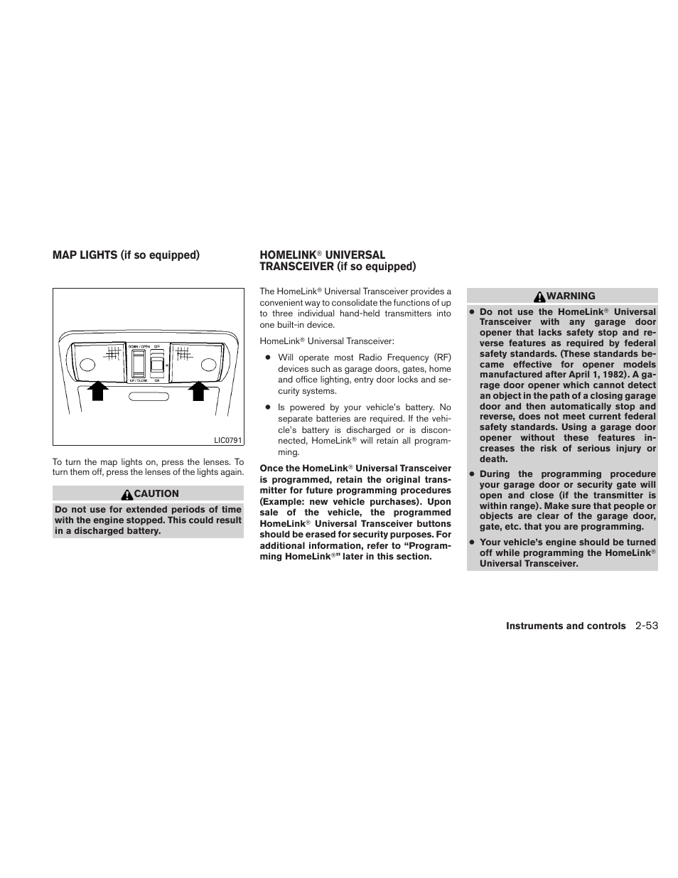 Map lights (if so equipped) -53 homelink, Universal transceiver (if so equipped) -53 | NISSAN 2011 Frontier - Owner's Manual User Manual | Page 150 / 377