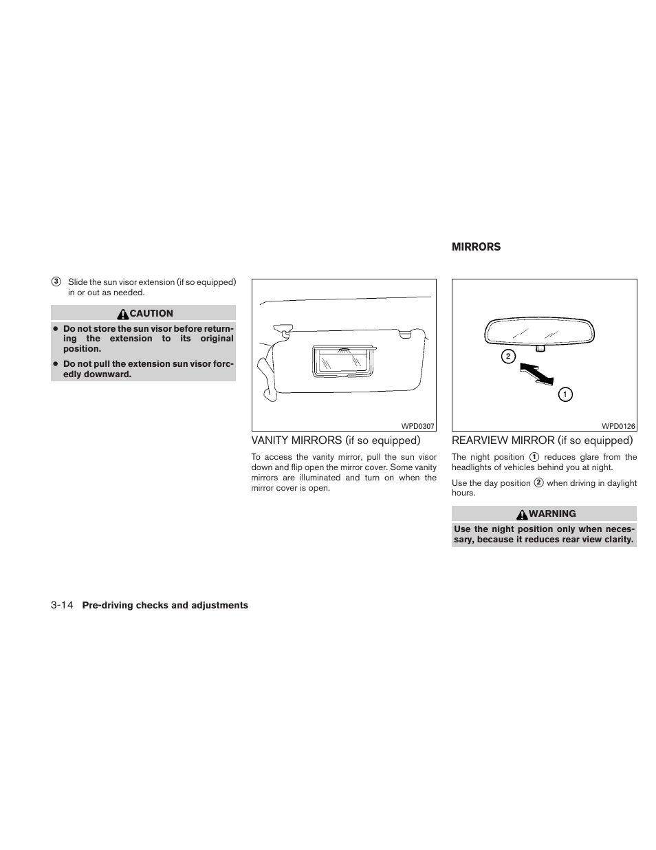 Vanity mirrors (if so equipped) -14, Mirrors -14, Rearview mirror (if so equipped) -14 | NISSAN 2011 Frontier - Owner's Manual User Manual | Page 167 / 377