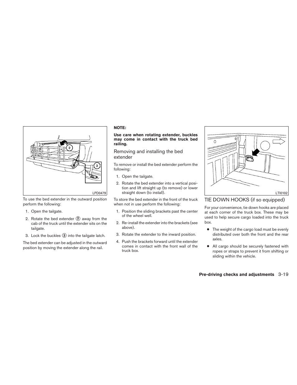 Tie down hooks (if so equipped) -19 | NISSAN 2011 Frontier - Owner's Manual User Manual | Page 172 / 377