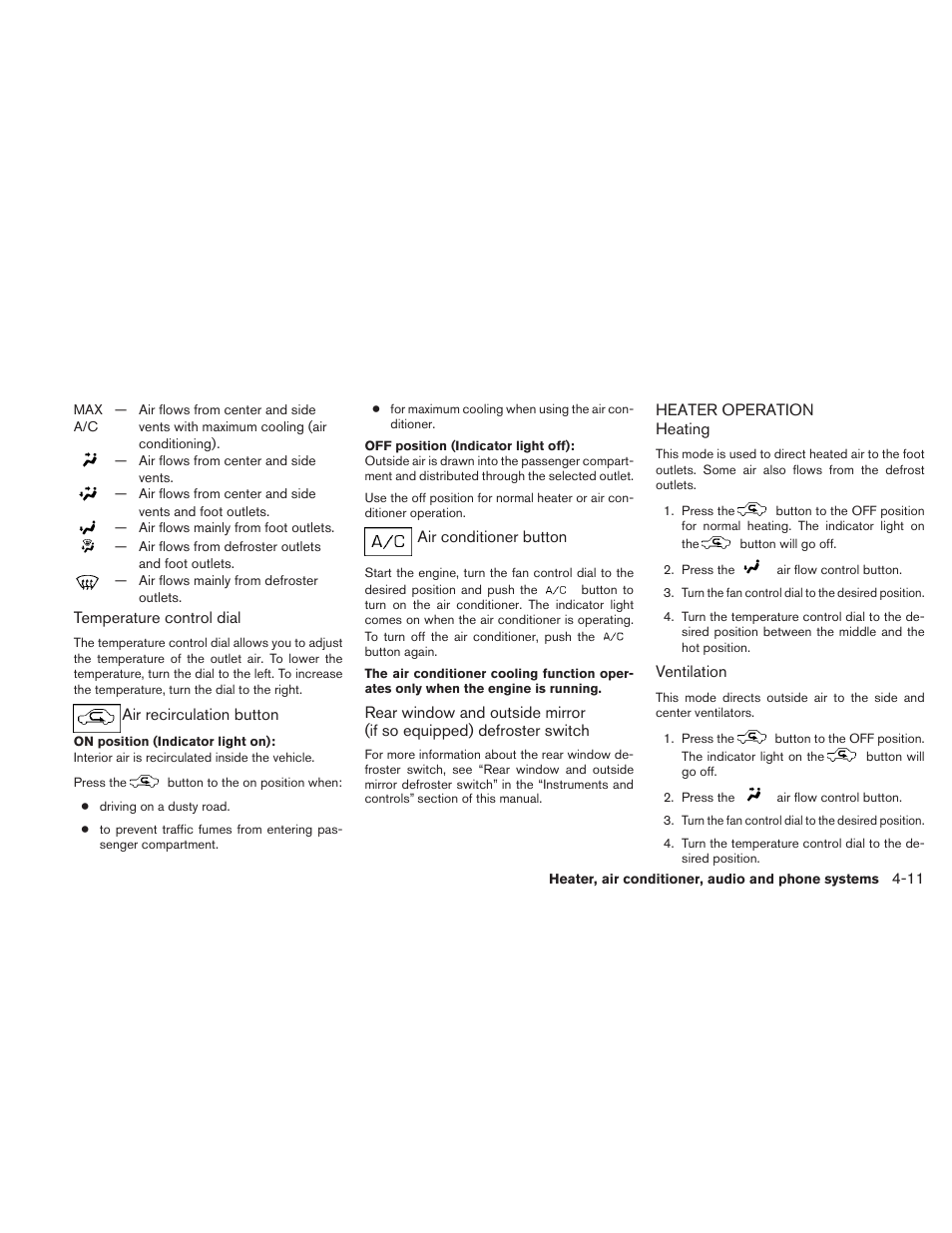 Heater operation -11 | NISSAN 2011 Frontier - Owner's Manual User Manual | Page 184 / 377