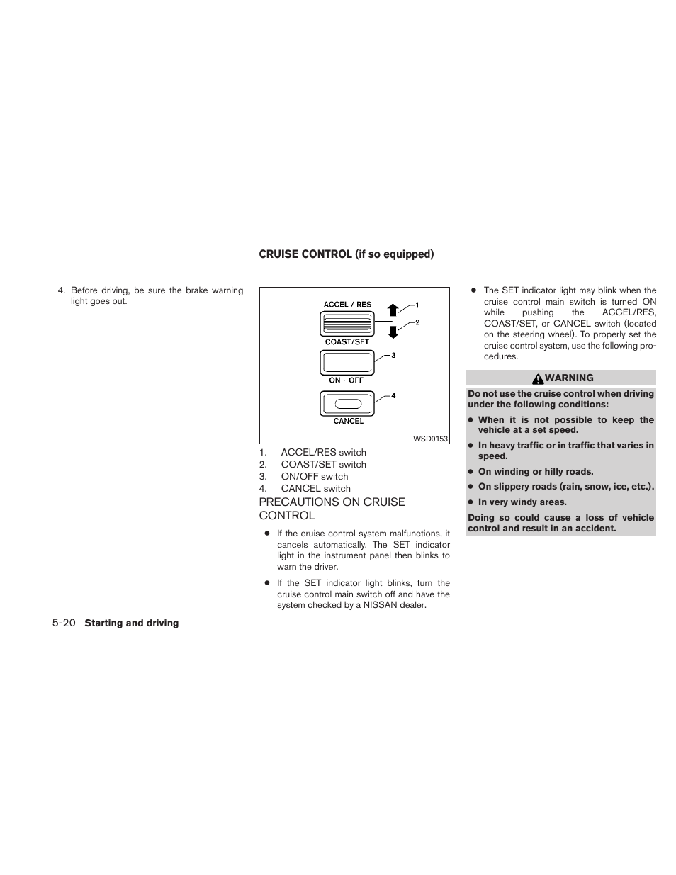 Cruise control (if so equipped) -20, Precautions on cruise control -20 | NISSAN 2011 Frontier - Owner's Manual User Manual | Page 245 / 377