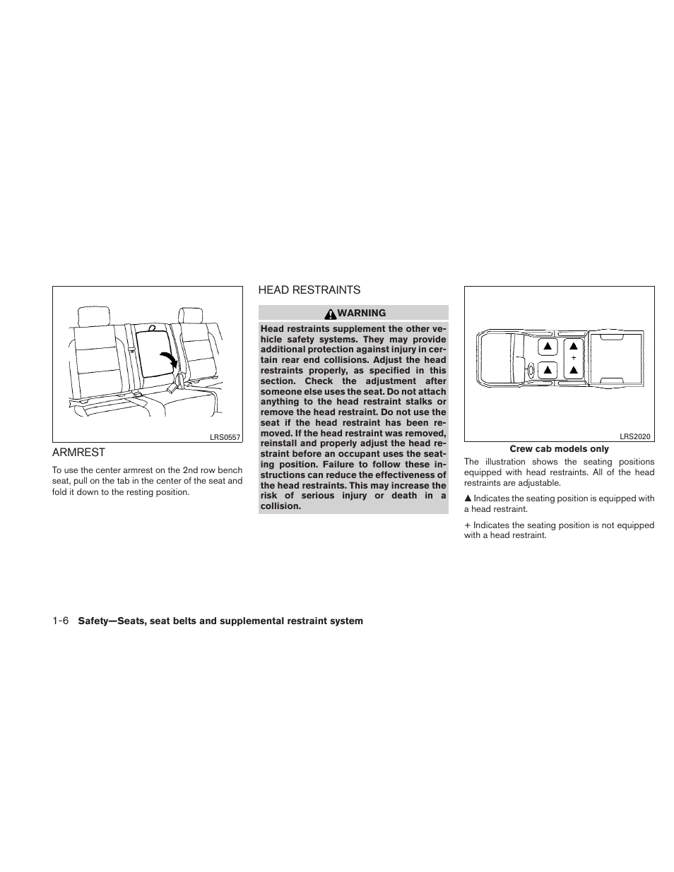 Armrest -6 head restraints -6 | NISSAN 2011 Frontier - Owner's Manual User Manual | Page 25 / 377