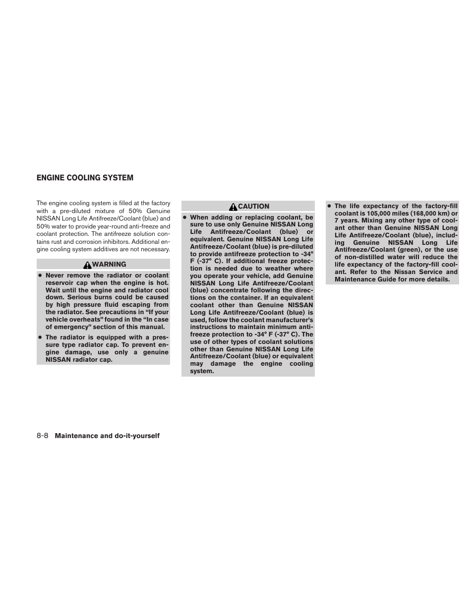 Engine cooling system -8 | NISSAN 2011 Frontier - Owner's Manual User Manual | Page 295 / 377