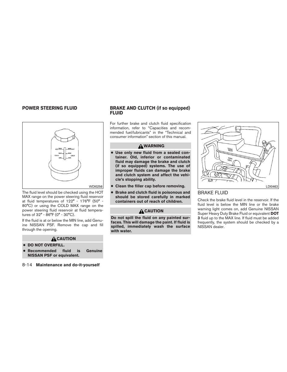 Brake fluid -14 | NISSAN 2011 Frontier - Owner's Manual User Manual | Page 301 / 377