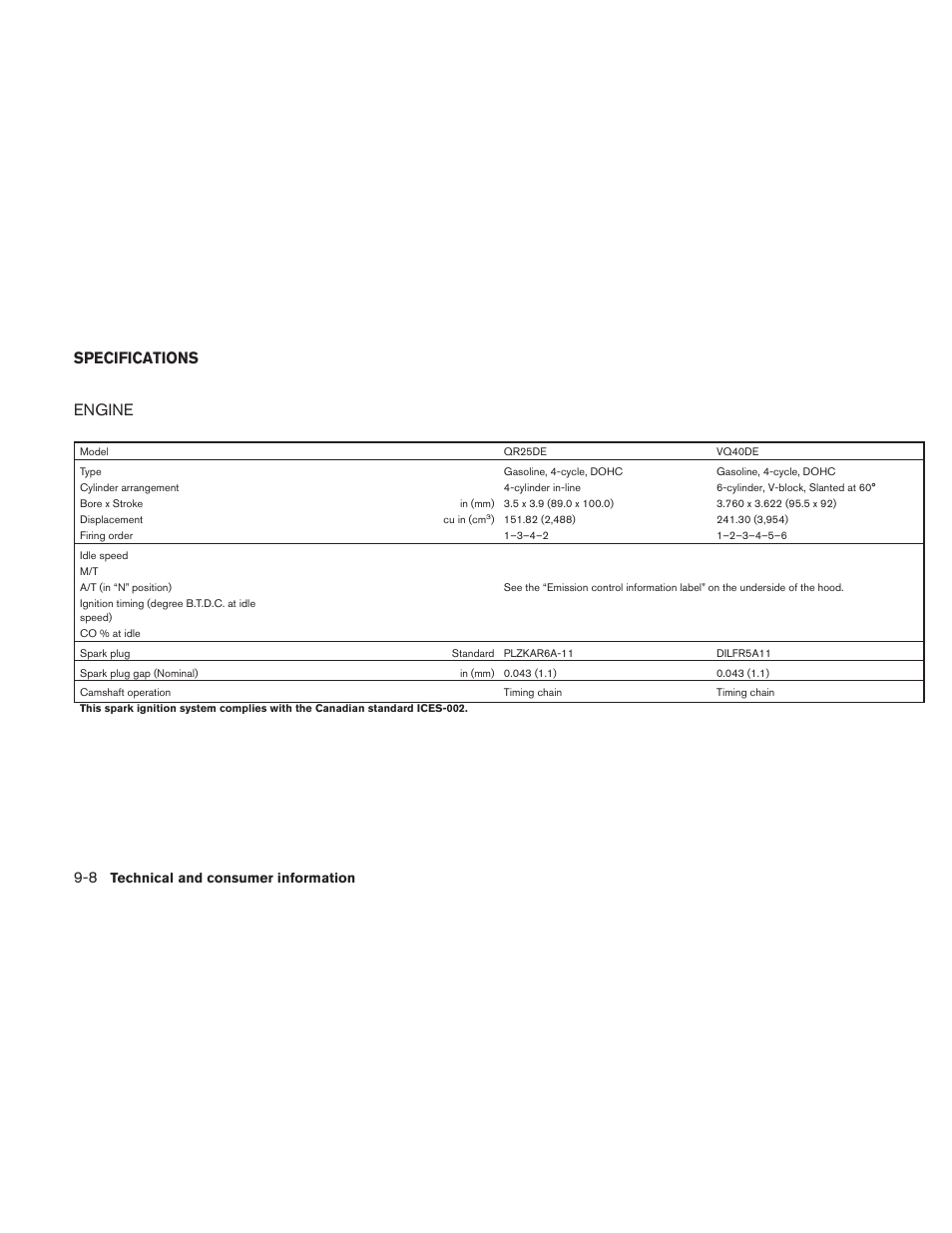 Specifications -8, Engine -8, Engine | Specifications | NISSAN 2011 Frontier - Owner's Manual User Manual | Page 337 / 377