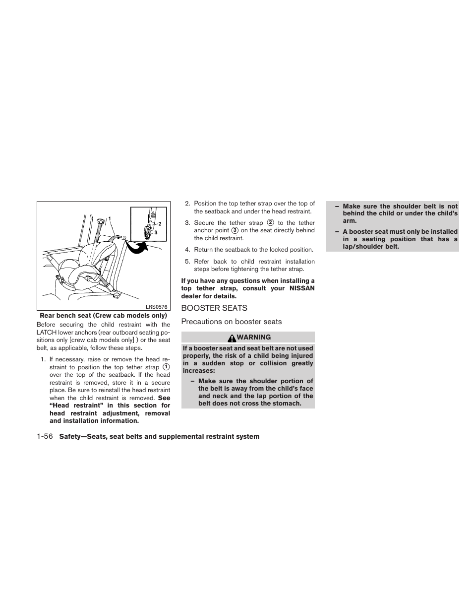 Booster seats -56 | NISSAN 2011 Frontier - Owner's Manual User Manual | Page 75 / 377