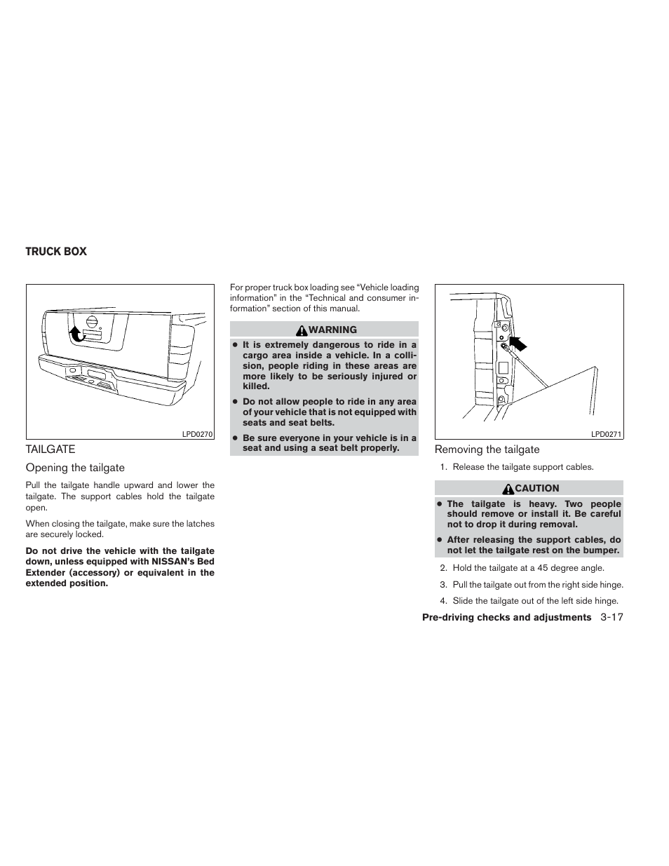 Truck box -17, Tailgate -17 | NISSAN 2012 Frontier - Owner's Manual User Manual | Page 174 / 384