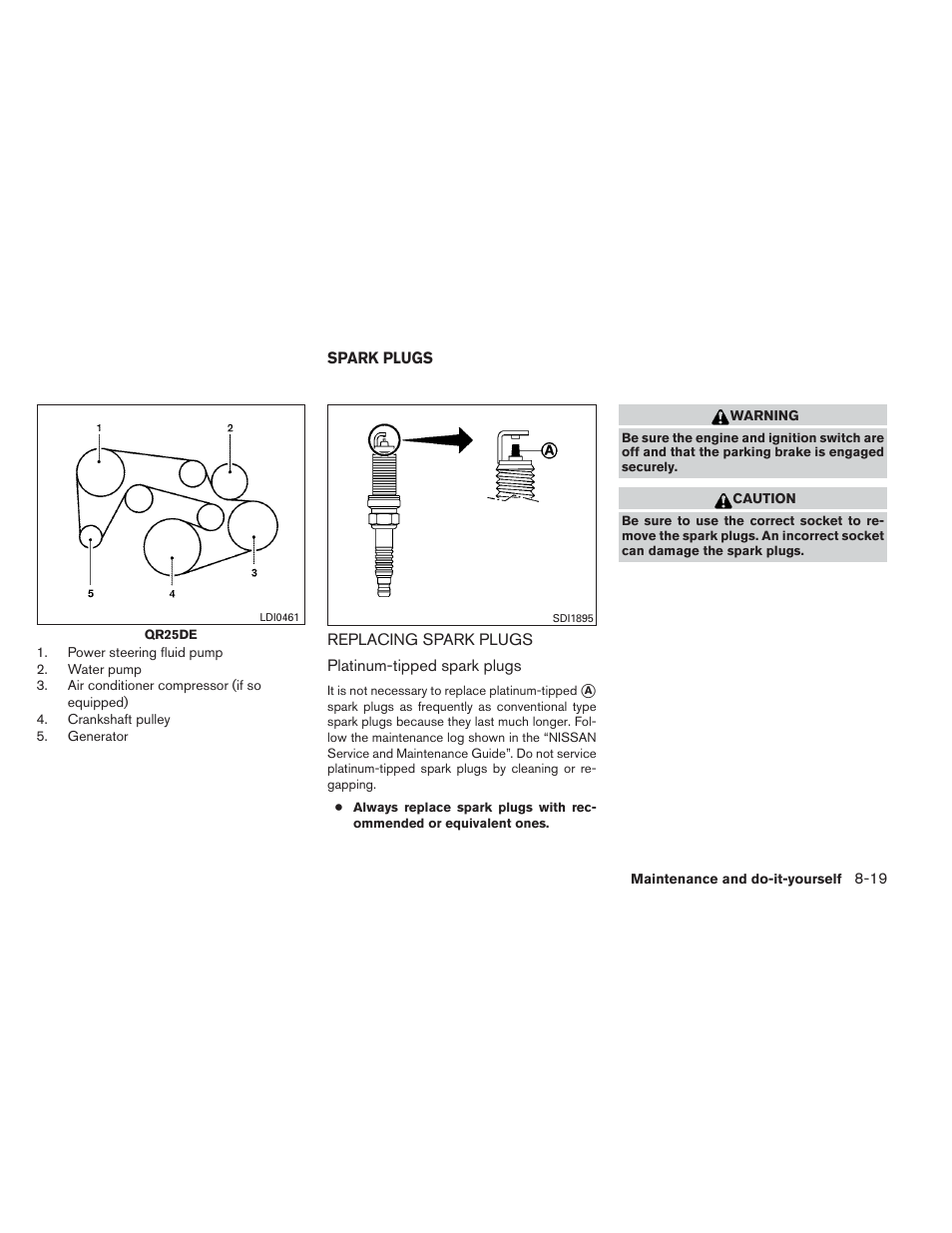 Spark plugs -19, Replacing spark plugs -19 | NISSAN 2012 Frontier - Owner's Manual User Manual | Page 310 / 384