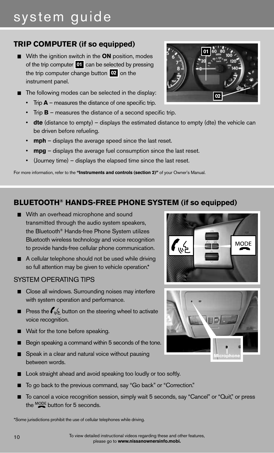 System guide, Trip computer (if so equipped), Bluetooth | Hands-free phone system (if so equipped) | NISSAN 2012 Frontier - Quick Reference Guide User Manual | Page 12 / 16