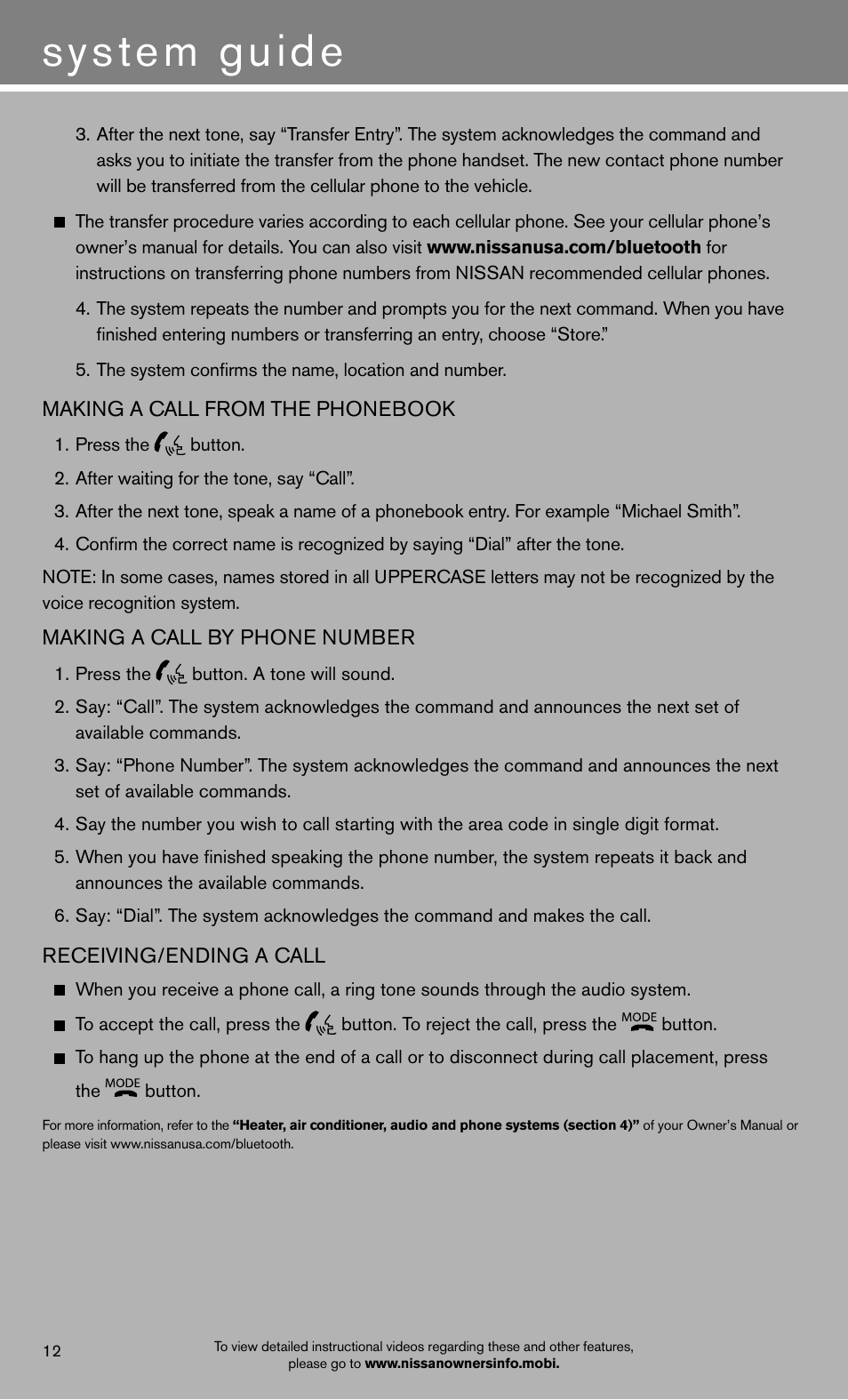 System guide | NISSAN 2012 Frontier - Quick Reference Guide User Manual | Page 14 / 16