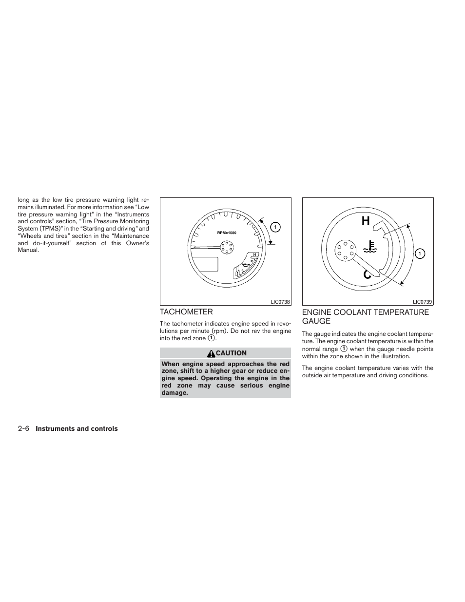 Tachometer -6 engine coolant temperature gauge -6 | NISSAN 2013 Frontier - Owner's Manual User Manual | Page 105 / 444