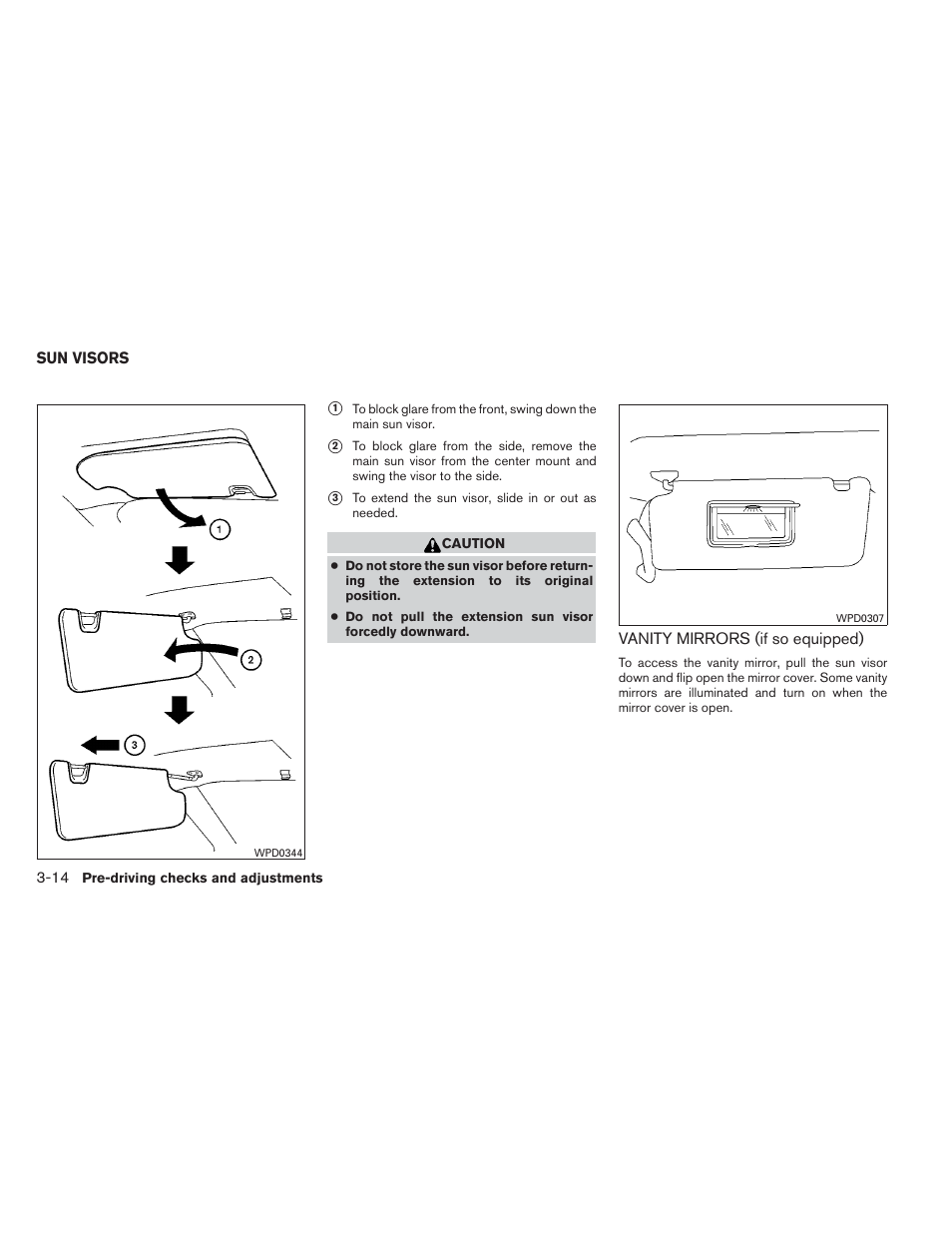 Sun visors -14, Vanity mirrors (if so equipped) -14 | NISSAN 2013 Frontier - Owner's Manual User Manual | Page 171 / 444