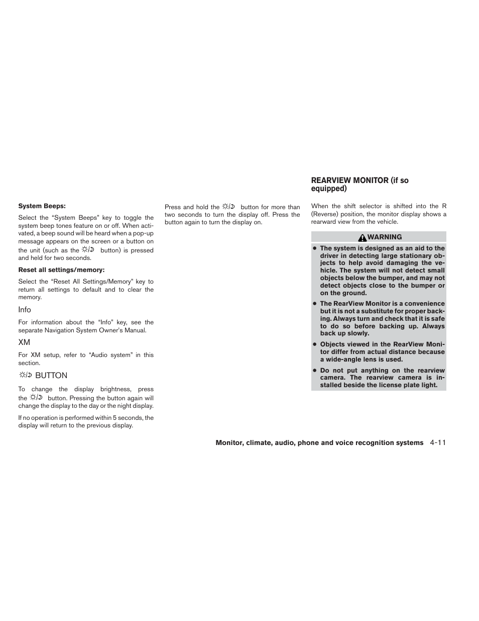 Button -11, Rearview monitor (if so equipped) -11 | NISSAN 2013 Frontier - Owner's Manual User Manual | Page 190 / 444