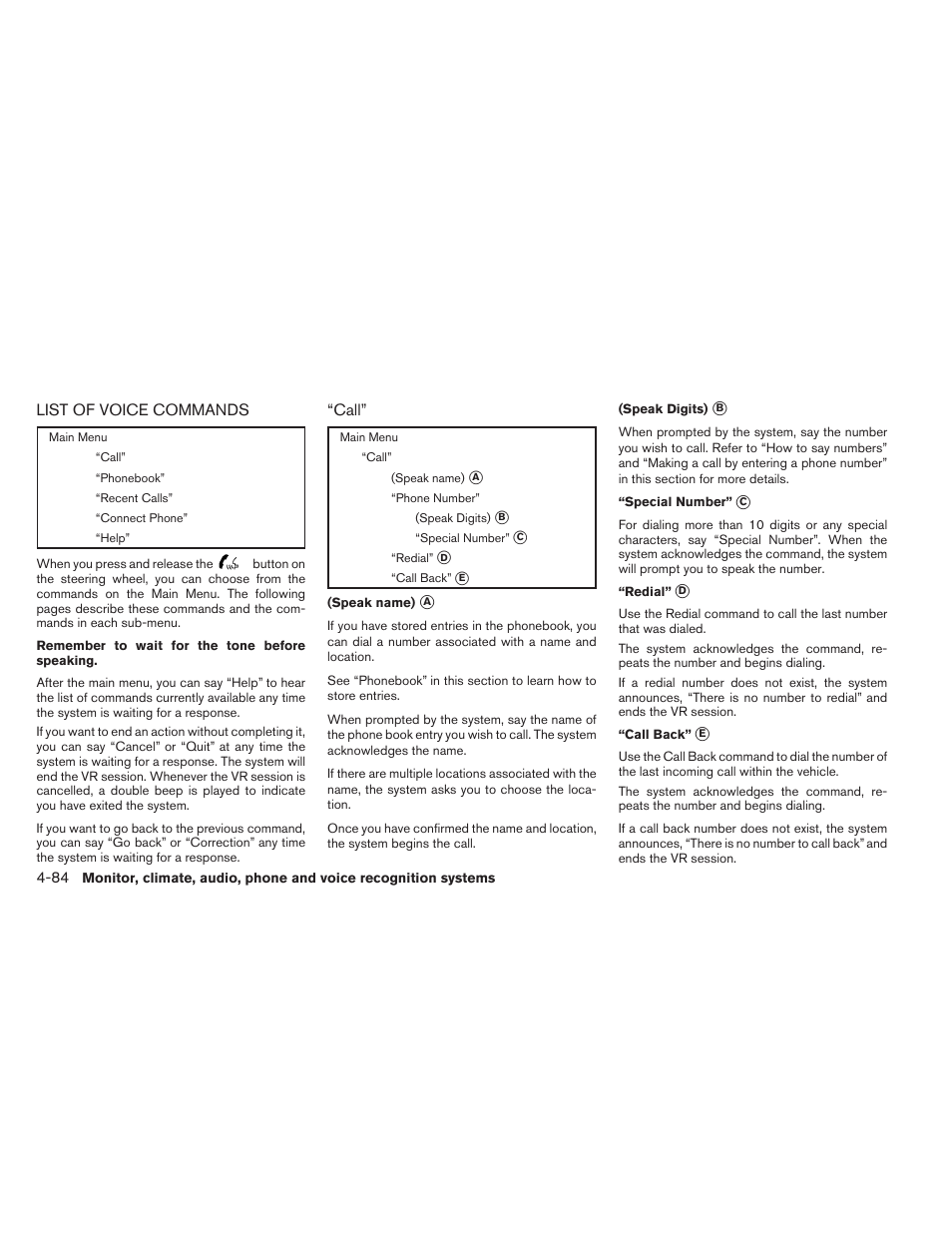 List of voice commands -84 | NISSAN 2013 Frontier - Owner's Manual User Manual | Page 263 / 444