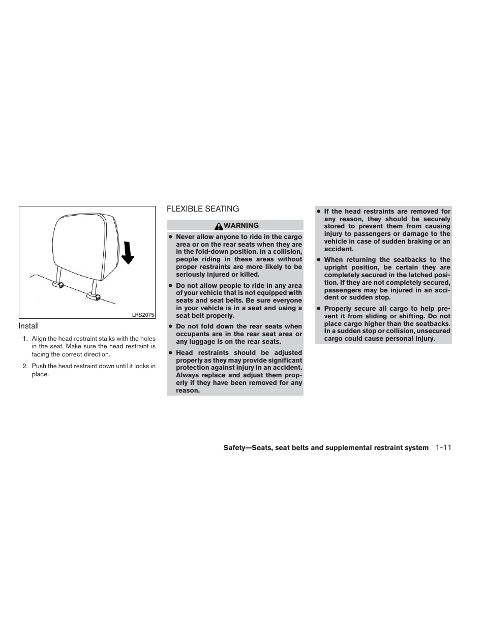 Flexible seating -11 | NISSAN 2013 Frontier - Owner's Manual User Manual | Page 30 / 444