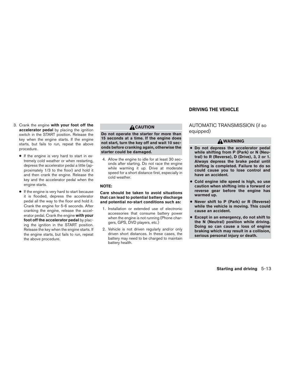 Driving the vehicle -13, Automatic transmission (if so equipped) -13 | NISSAN 2013 Frontier - Owner's Manual User Manual | Page 300 / 444