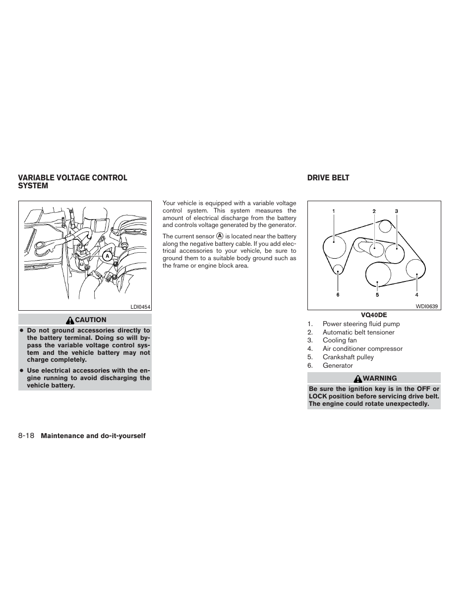 Variable voltage control system -18, Drive belt -18 | NISSAN 2013 Frontier - Owner's Manual User Manual | Page 369 / 444