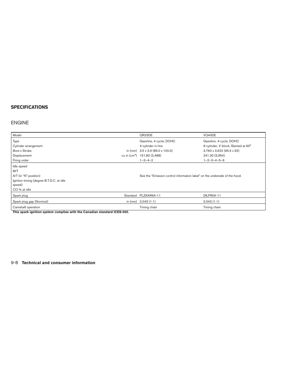 Specifications -8, Engine -8, Engine | Specifications | NISSAN 2013 Frontier - Owner's Manual User Manual | Page 403 / 444