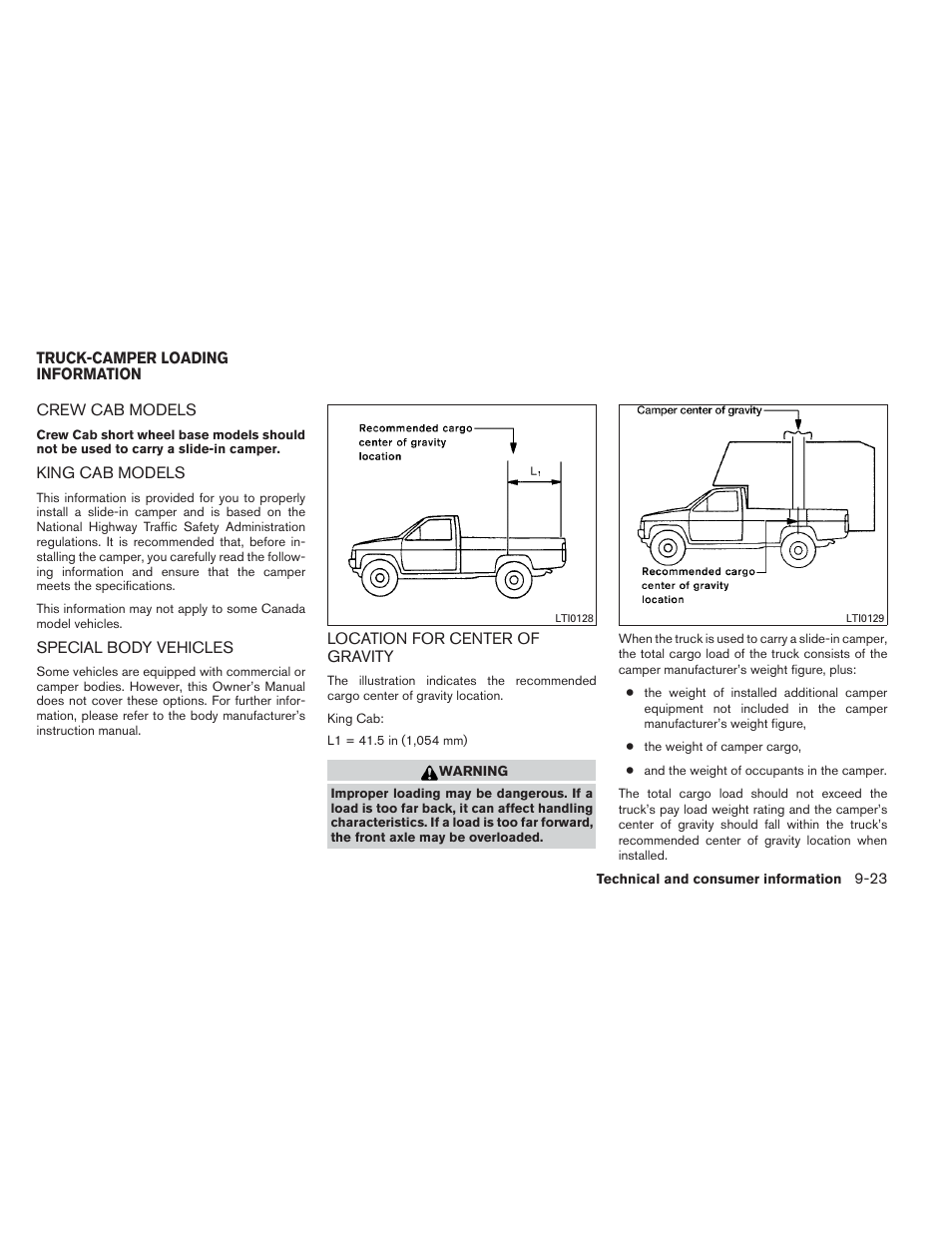 Truck-camper loading information -23 | NISSAN 2013 Frontier - Owner's Manual User Manual | Page 418 / 444