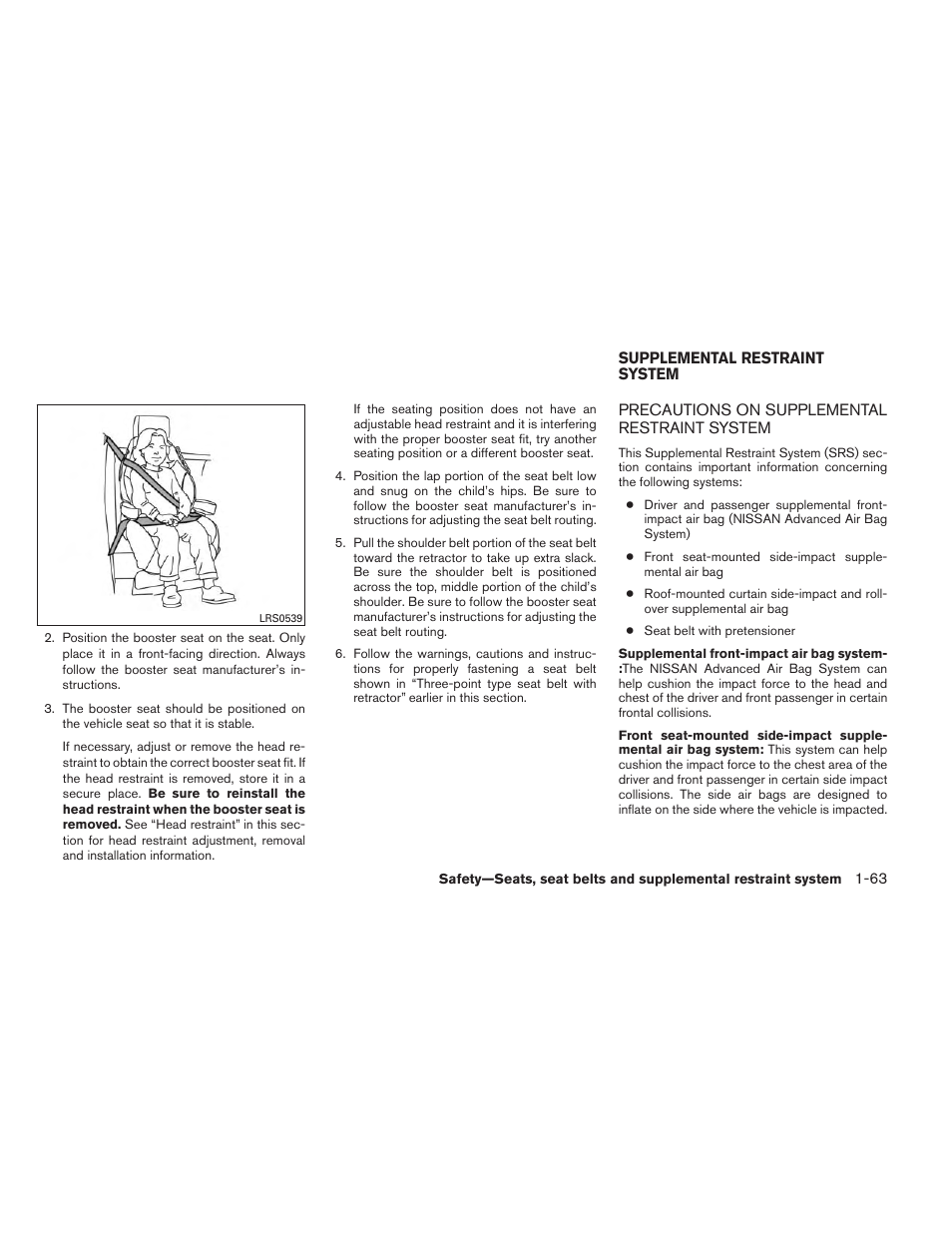 Supplemental restraint system -63, Precautions on supplemental restraint system -63 | NISSAN 2013 Frontier - Owner's Manual User Manual | Page 82 / 444