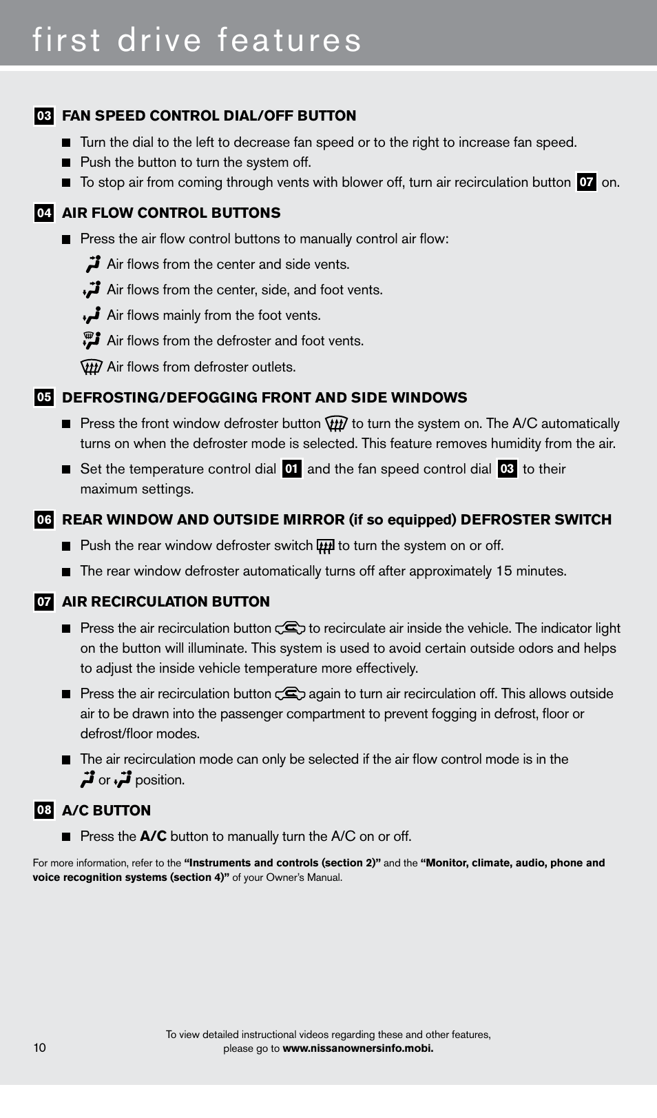 First drive features | NISSAN 2013 Frontier - Quick Reference Guide User Manual | Page 12 / 20