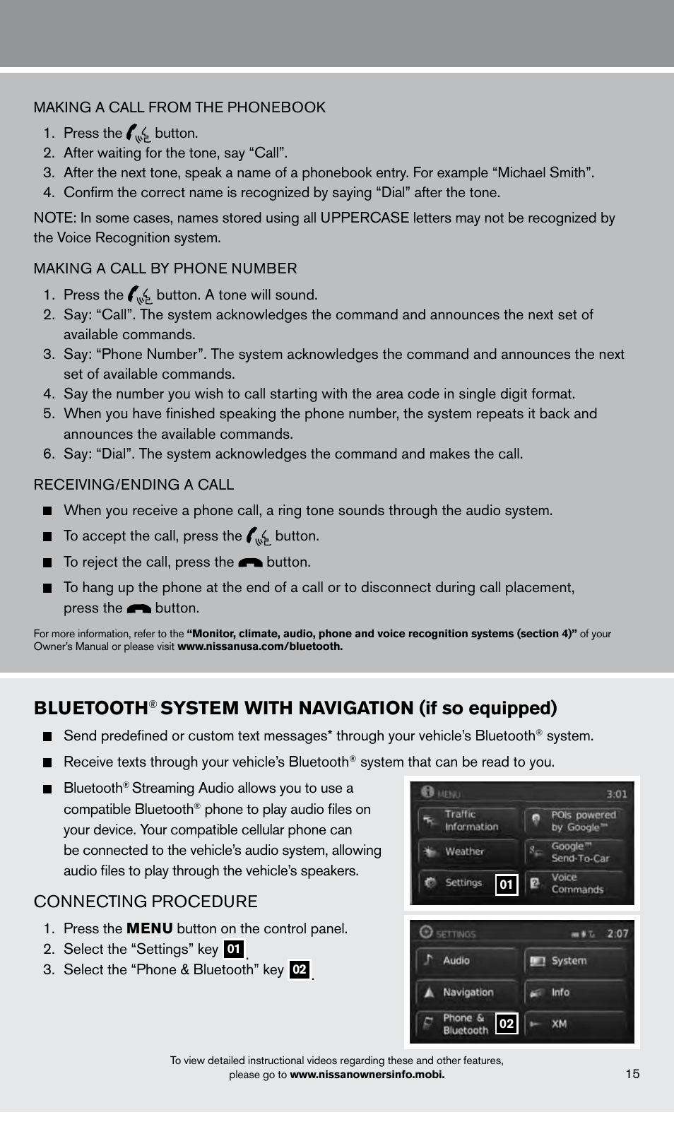 Bluetooth, System with navigation (if so equipped), Connecting procedure | NISSAN 2013 Frontier - Quick Reference Guide User Manual | Page 17 / 20