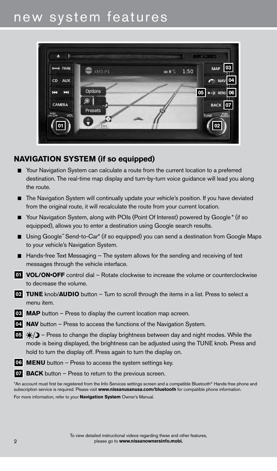 New system features, Navigation system (if so equipped) | NISSAN 2013 Frontier - Quick Reference Guide User Manual | Page 4 / 20