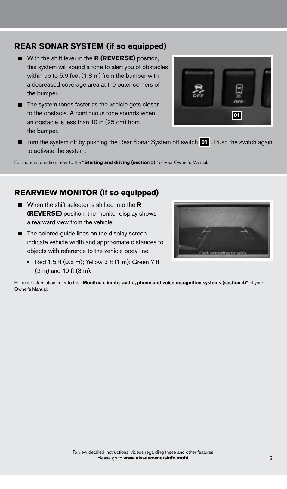 Rear sonar system (if so equipped), Rearview monitor (if so equipped) | NISSAN 2013 Frontier - Quick Reference Guide User Manual | Page 5 / 20