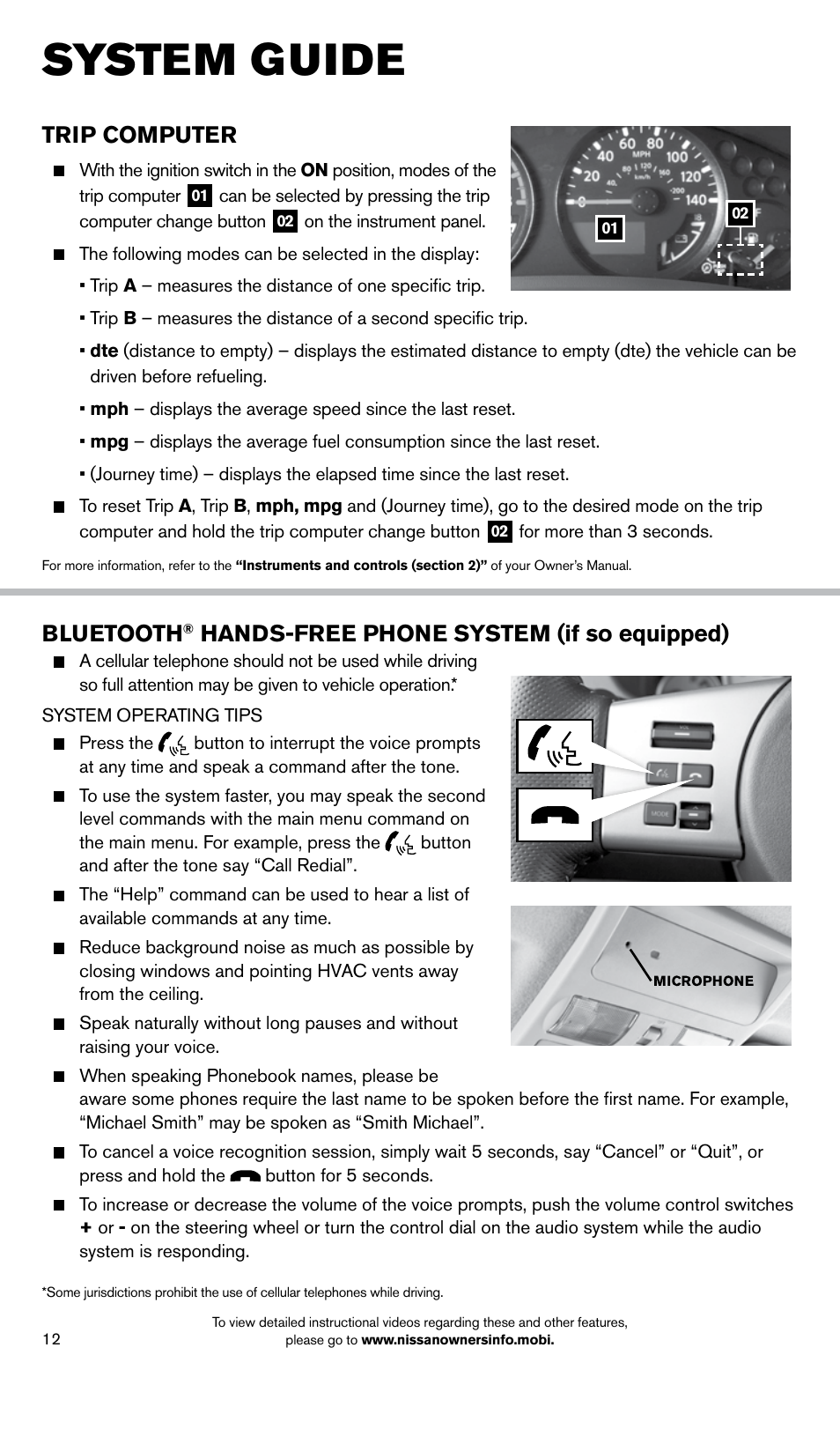 System guide, Trip computer, Bluetooth | Hands-free phone system (if so equipped) | NISSAN 2014 Frontier - Quick Reference Guide User Manual | Page 14 / 20