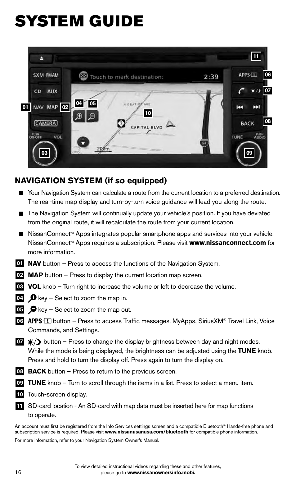 System guide, Navigation system (if so equipped) | NISSAN 2014 Frontier - Quick Reference Guide User Manual | Page 18 / 20