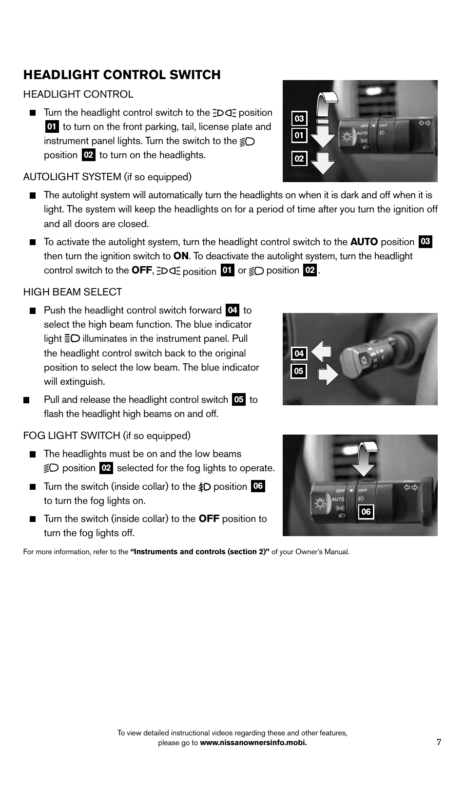 Headlight control switch | NISSAN 2014 Frontier - Quick Reference Guide User Manual | Page 9 / 20