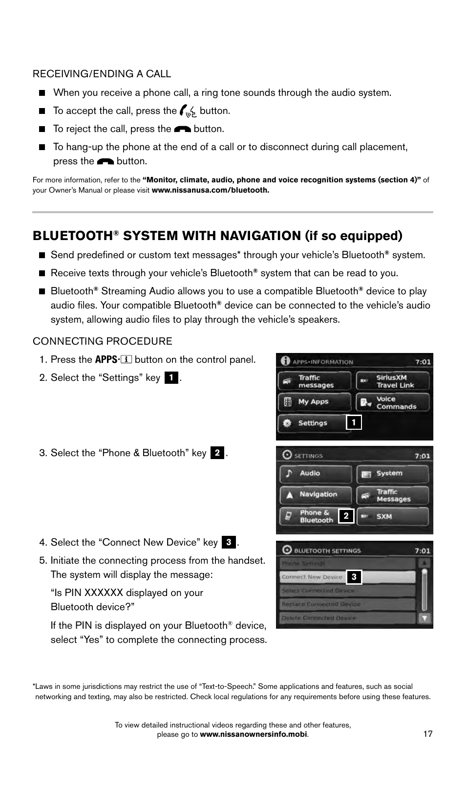 Bluetooth, System with navigation (if so equipped) | NISSAN 2015 Frontier - Quick Reference Guide User Manual | Page 19 / 24