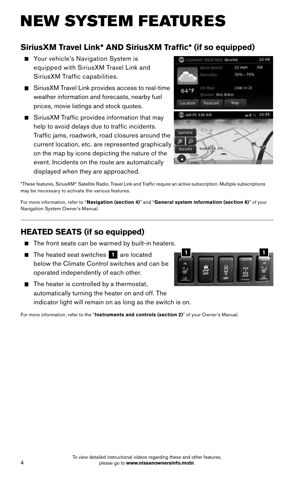 New system features, Heated seats (if so equipped) | NISSAN 2015 Frontier - Quick Reference Guide User Manual | Page 6 / 24