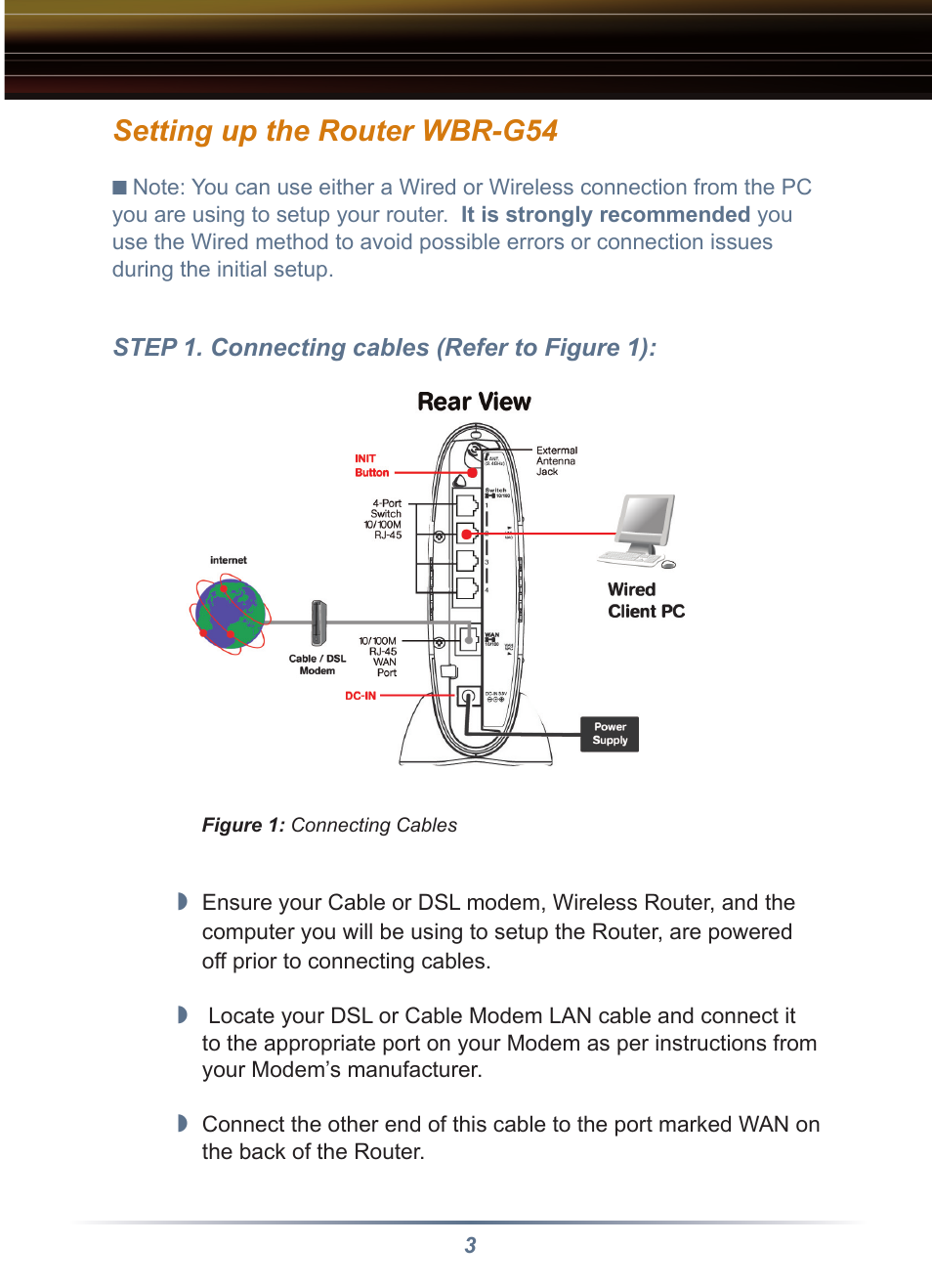 Setting up the router wbr-g54 | Buffalo Technology Buffalo AirStation WRB-G54K User Manual | Page 3 / 24