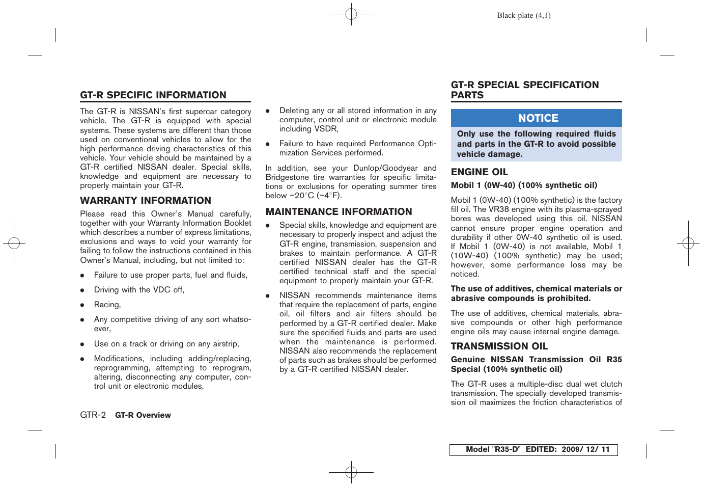 NISSAN 2011 GT R - Owner's Manual User Manual | Page 10 / 321