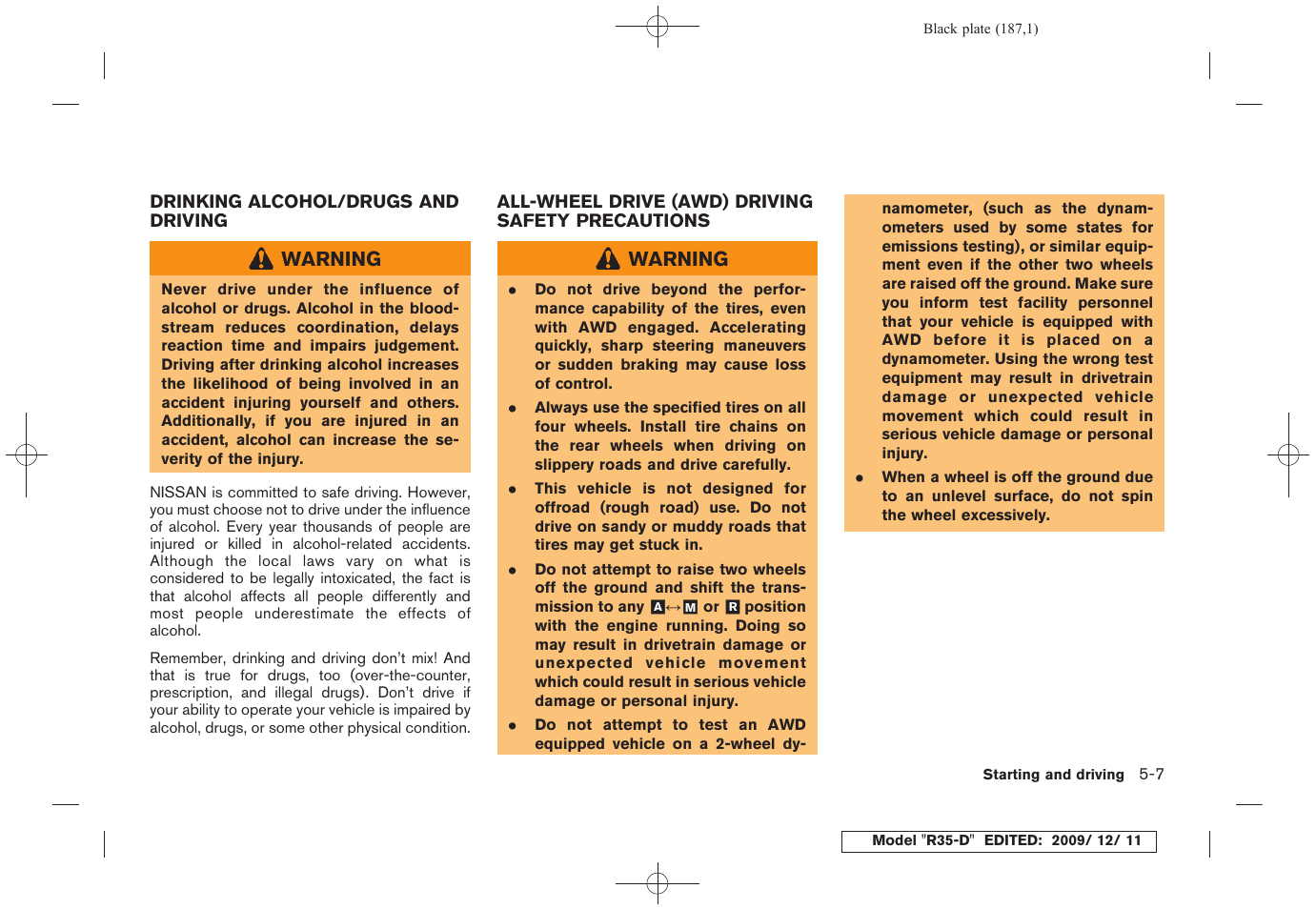 NISSAN 2011 GT R - Owner's Manual User Manual | Page 189 / 321