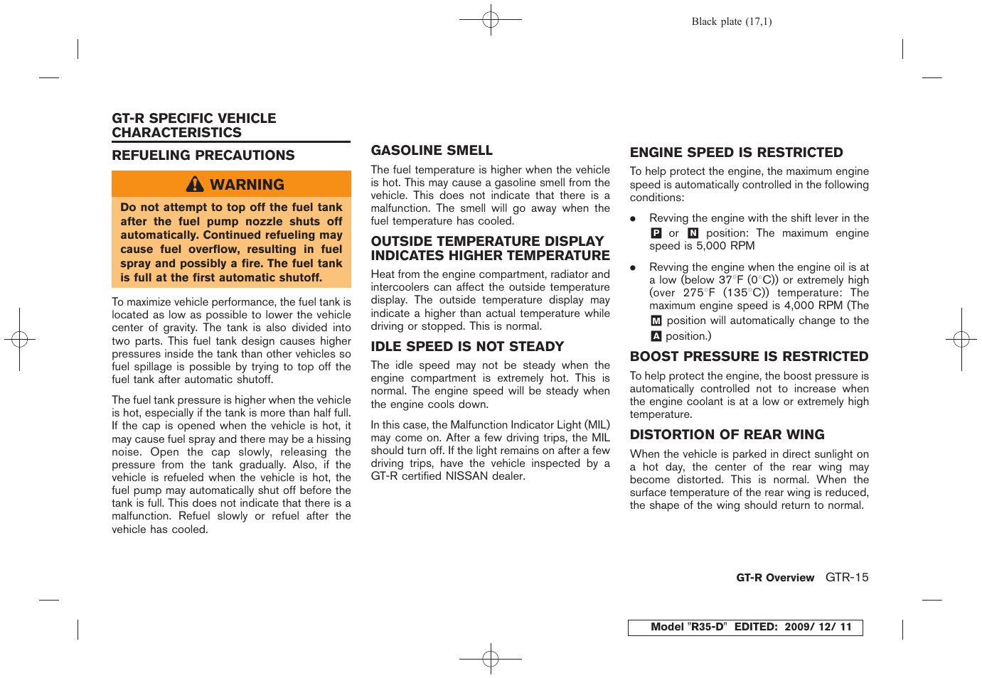 NISSAN 2011 GT R - Owner's Manual User Manual | Page 23 / 321