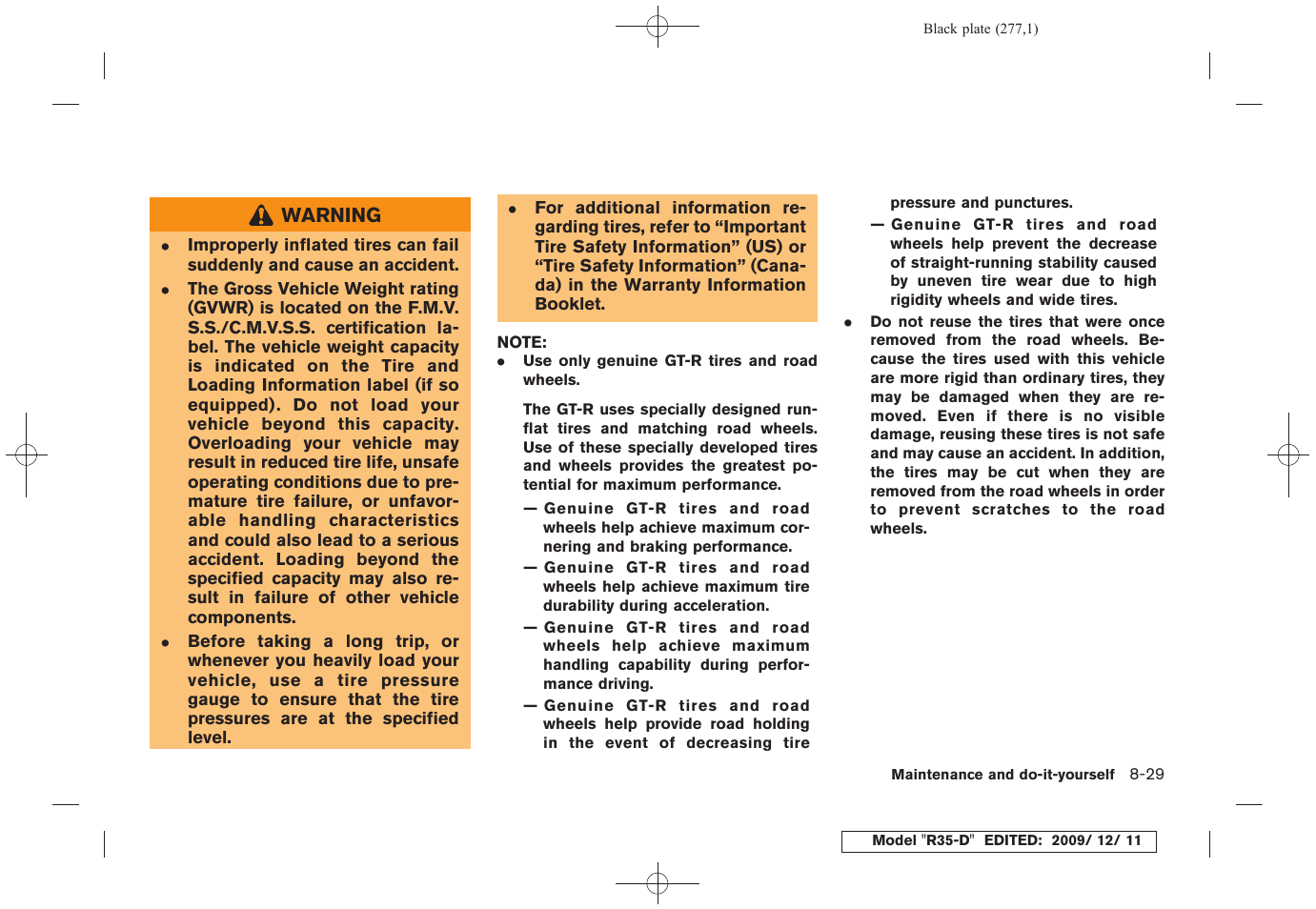 NISSAN 2011 GT R - Owner's Manual User Manual | Page 277 / 321