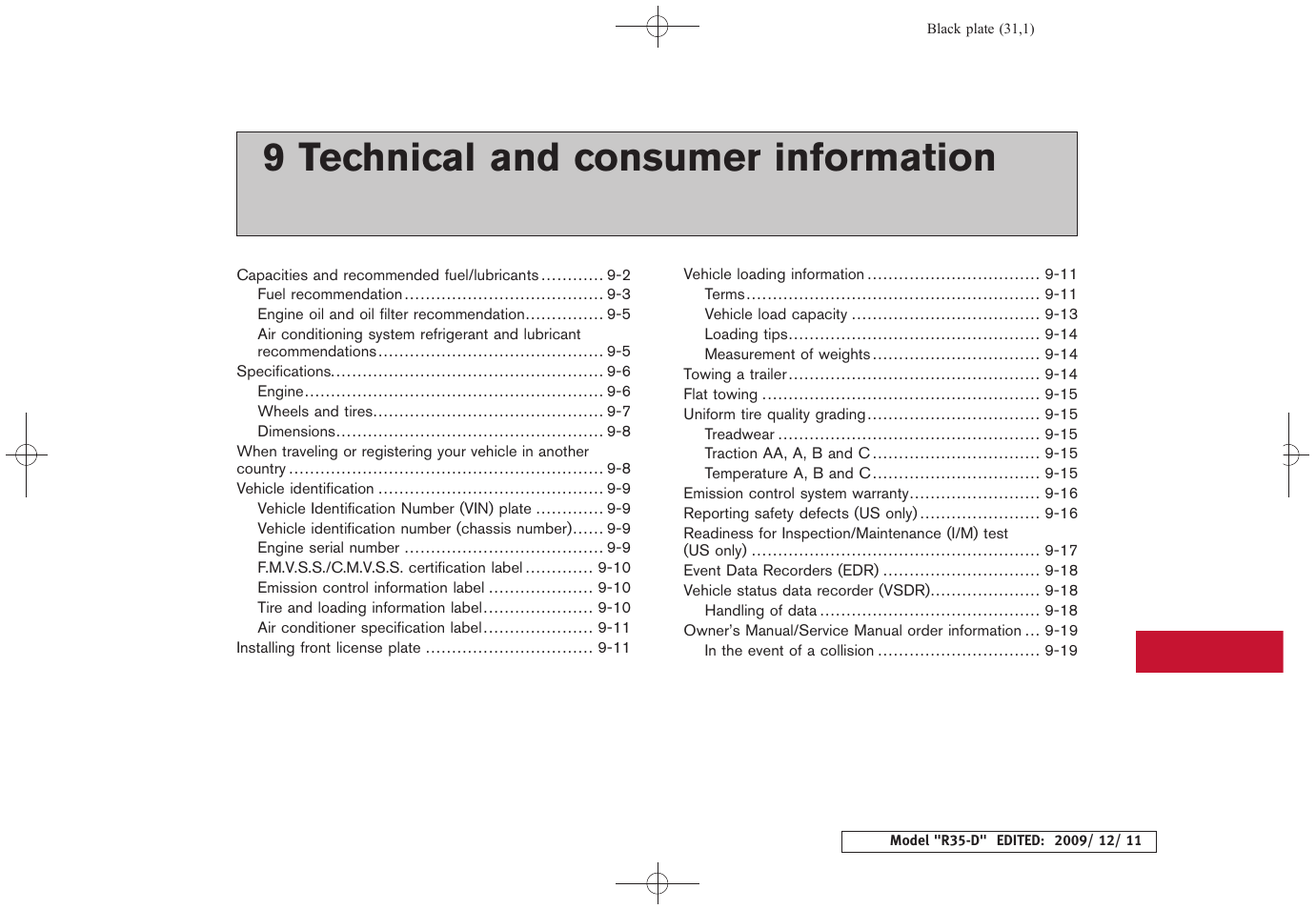 Technical and consumer information, 9 technical and consumer information | NISSAN 2011 GT R - Owner's Manual User Manual | Page 293 / 321