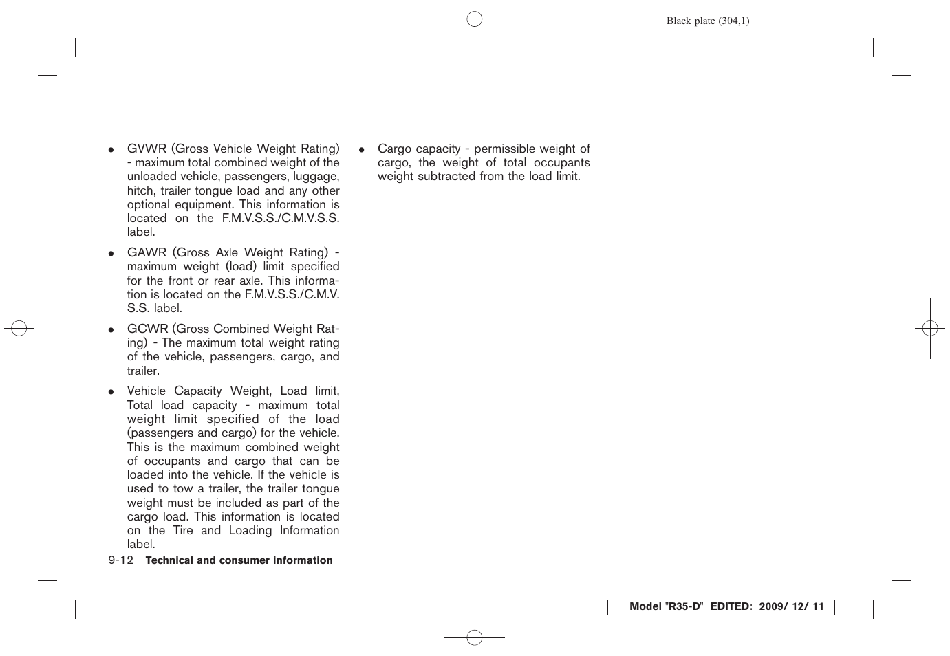 NISSAN 2011 GT R - Owner's Manual User Manual | Page 304 / 321