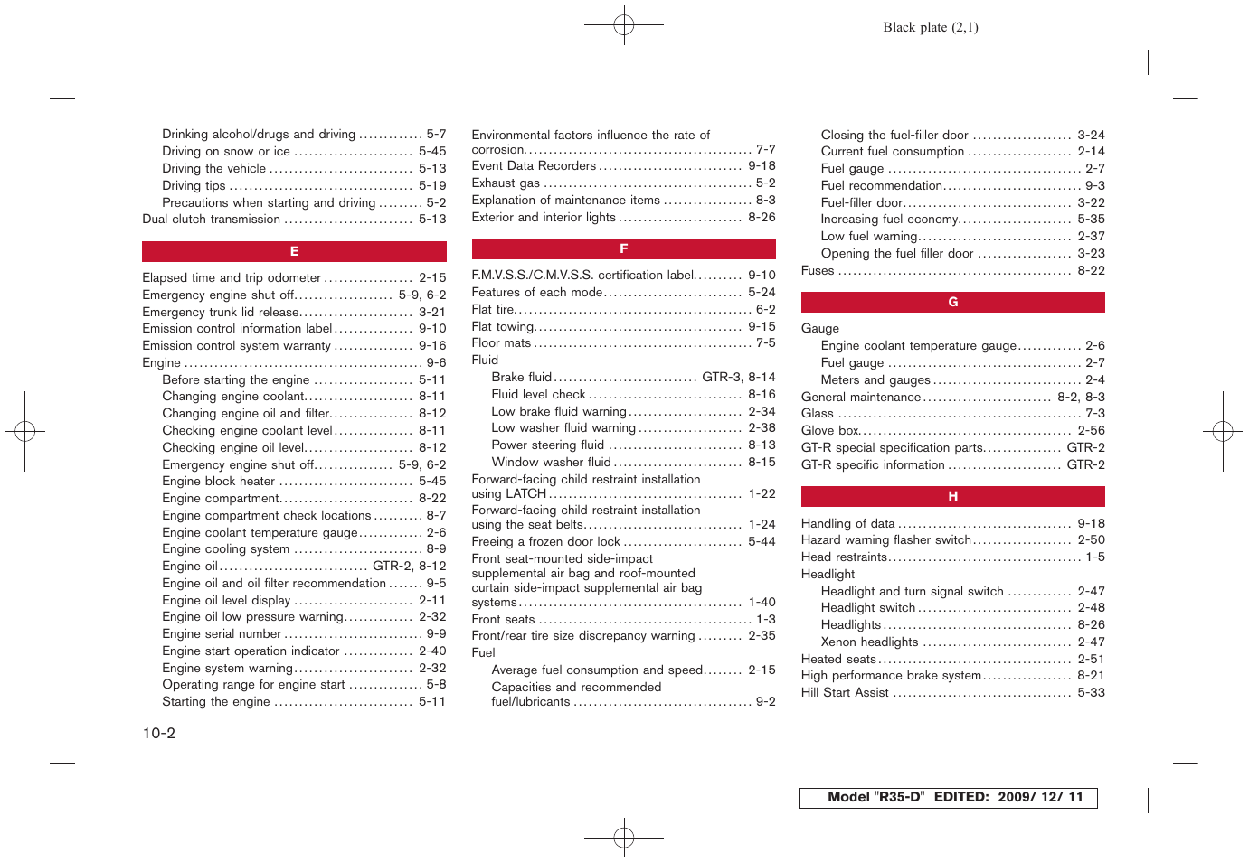 NISSAN 2011 GT R - Owner's Manual User Manual | Page 314 / 321