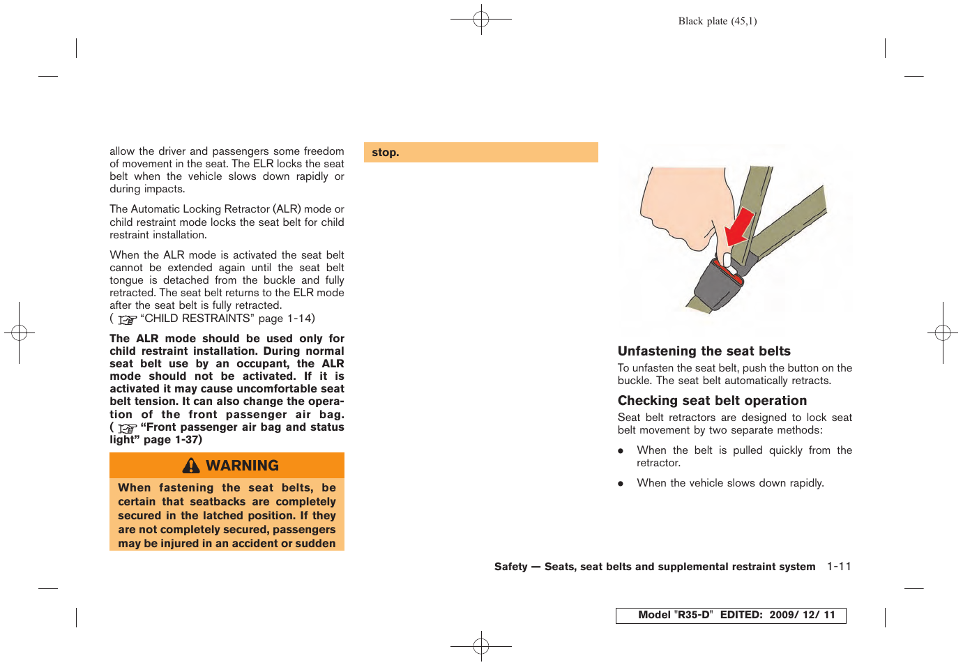 NISSAN 2011 GT R - Owner's Manual User Manual | Page 51 / 321