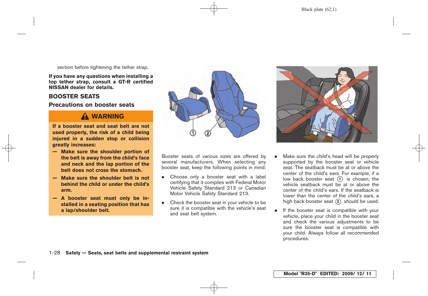 Booster seats -28 | NISSAN 2011 GT R - Owner's Manual User Manual | Page 68 / 321