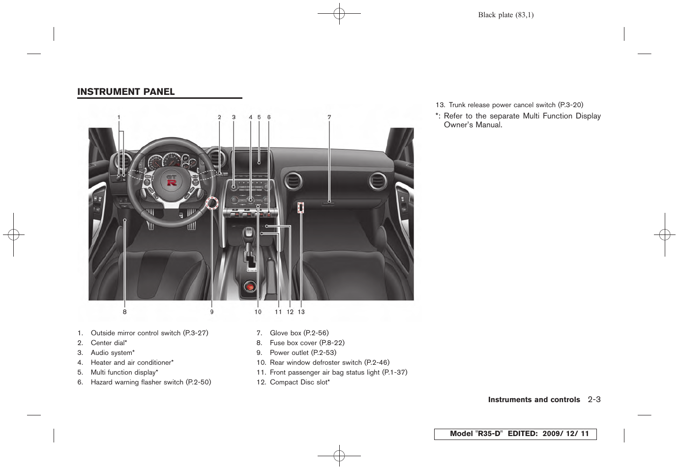 Instrument panel -3 | NISSAN 2011 GT R - Owner's Manual User Manual | Page 89 / 321