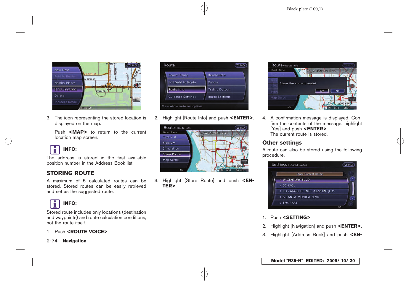 Storing route -74 | NISSAN 2011 GT R - Multi Function Display Owner's Manual User Manual | Page 102 / 312