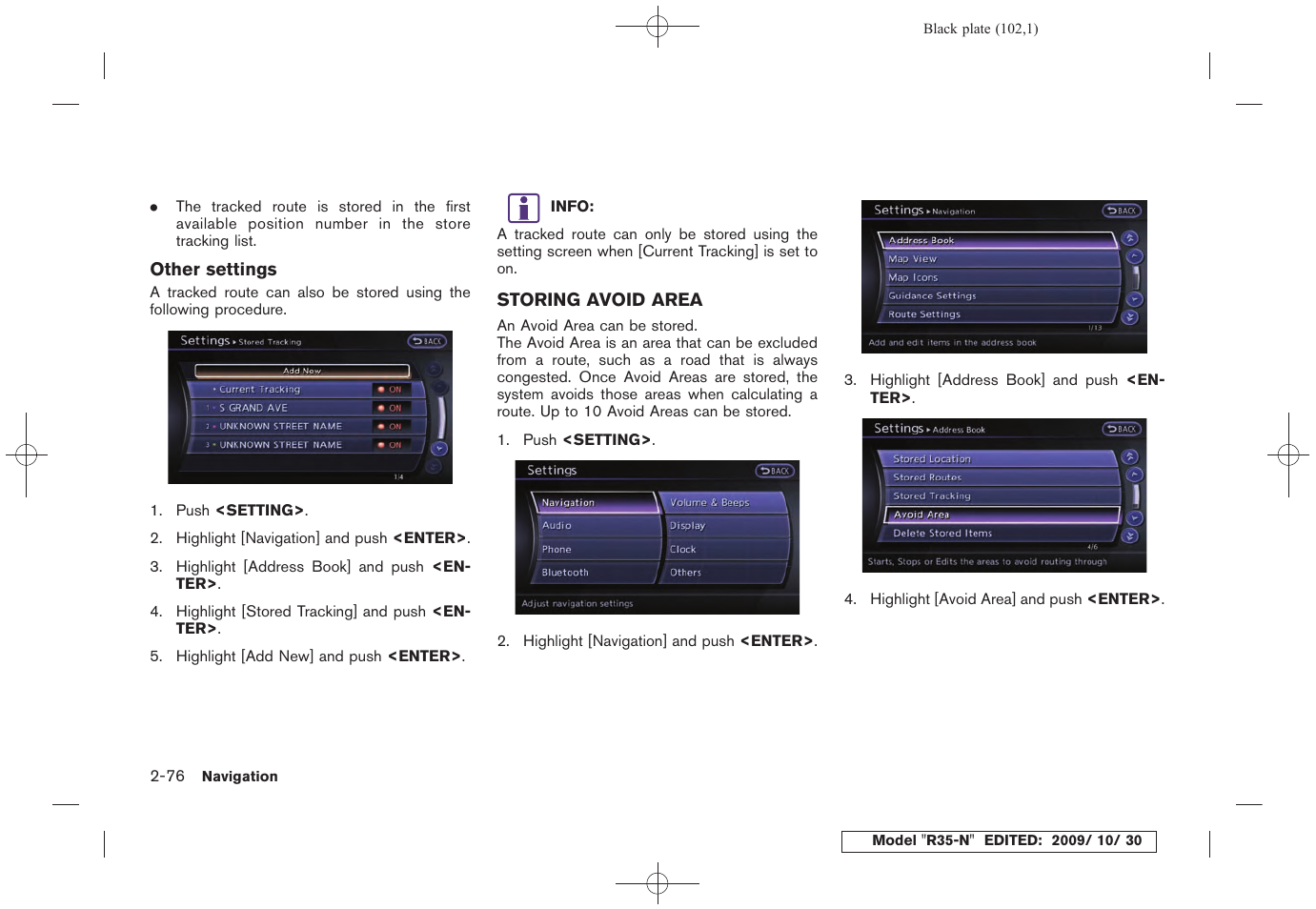 Storing avoid area -76 | NISSAN 2011 GT R - Multi Function Display Owner's Manual User Manual | Page 104 / 312